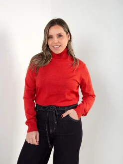 Camisola de malha brilhante com gola alta