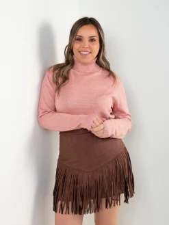 Camisola de malha brilhante com gola alta