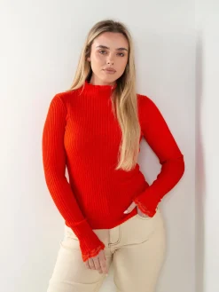 Camisola de malha canelada com renda