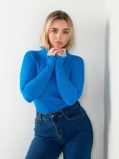 Camisola de malha canelada com renda