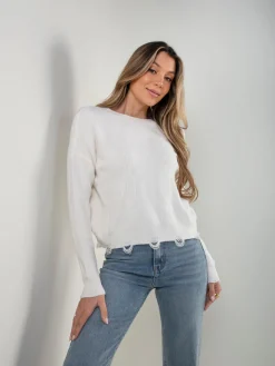 Camisola de malha com acabamento desfiado