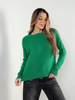 Camisola de malha com acabamento desfiado