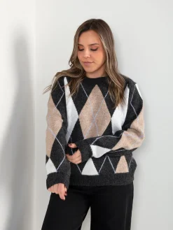 Camisola de malha com padrão losangos