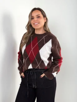 Camisola de malha com padrão losangos