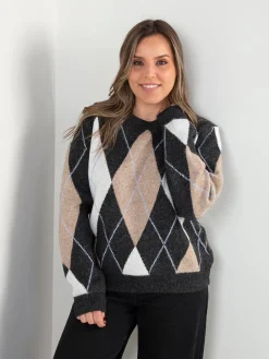 Camisola de malha com padrão losangos