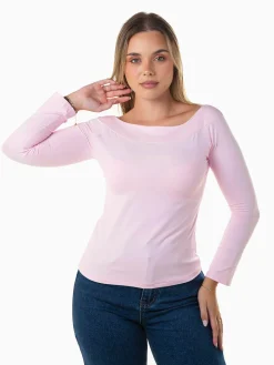 Camisola elástica decote barco