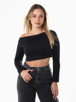 Camisola elástica decote barco