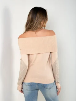 Camisola malha bege ombros descobertos