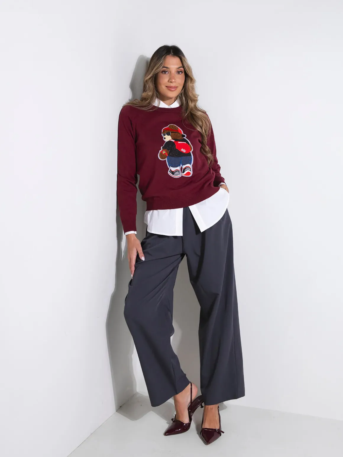 Camisola malha bordado urso urbano