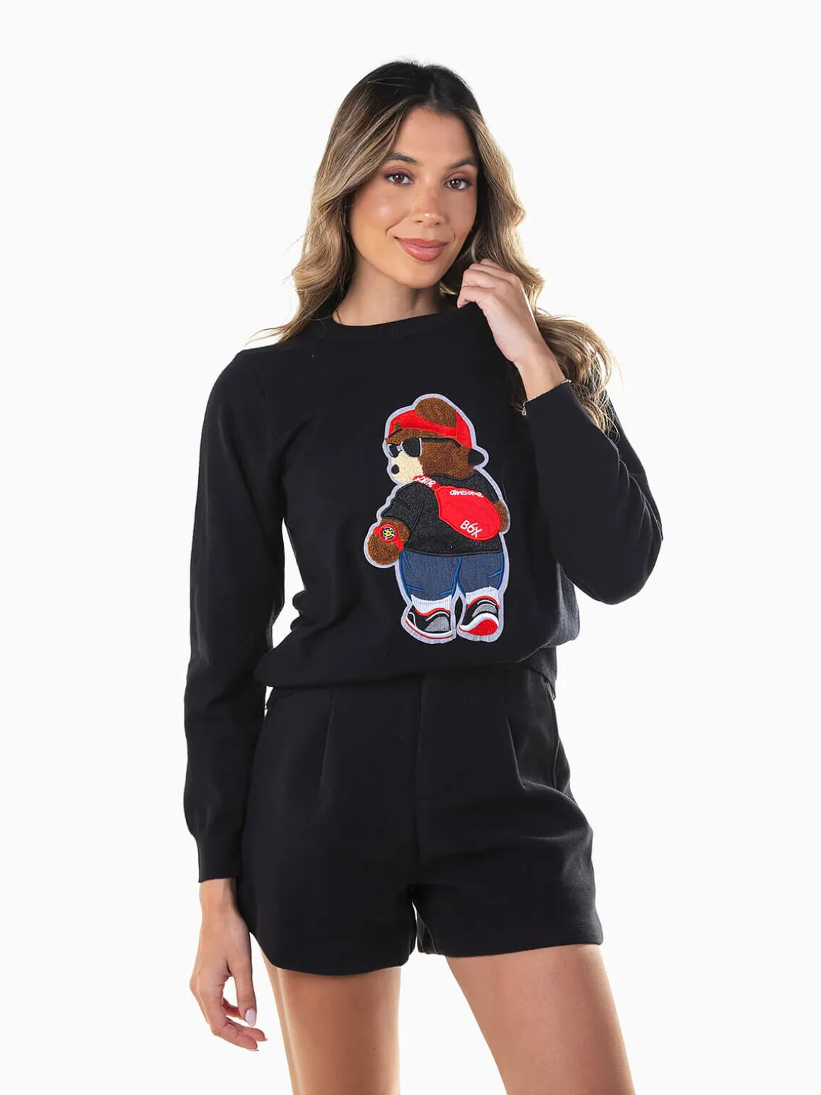 Camisola malha bordado urso urbano