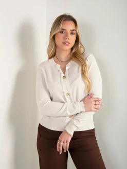 Camisola malha botões decorativos