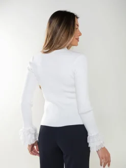 Camisola malha branca com folhos