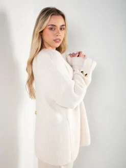 Camisola malha canelada com detalhe corações