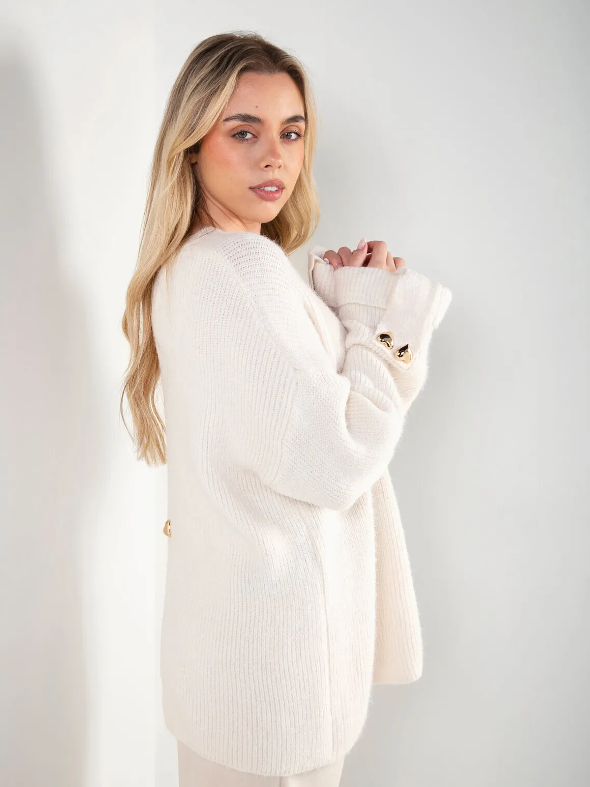 Camisola malha canelada com detalhe corações