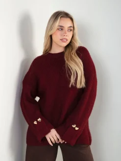 Camisola malha canelada com detalhe corações