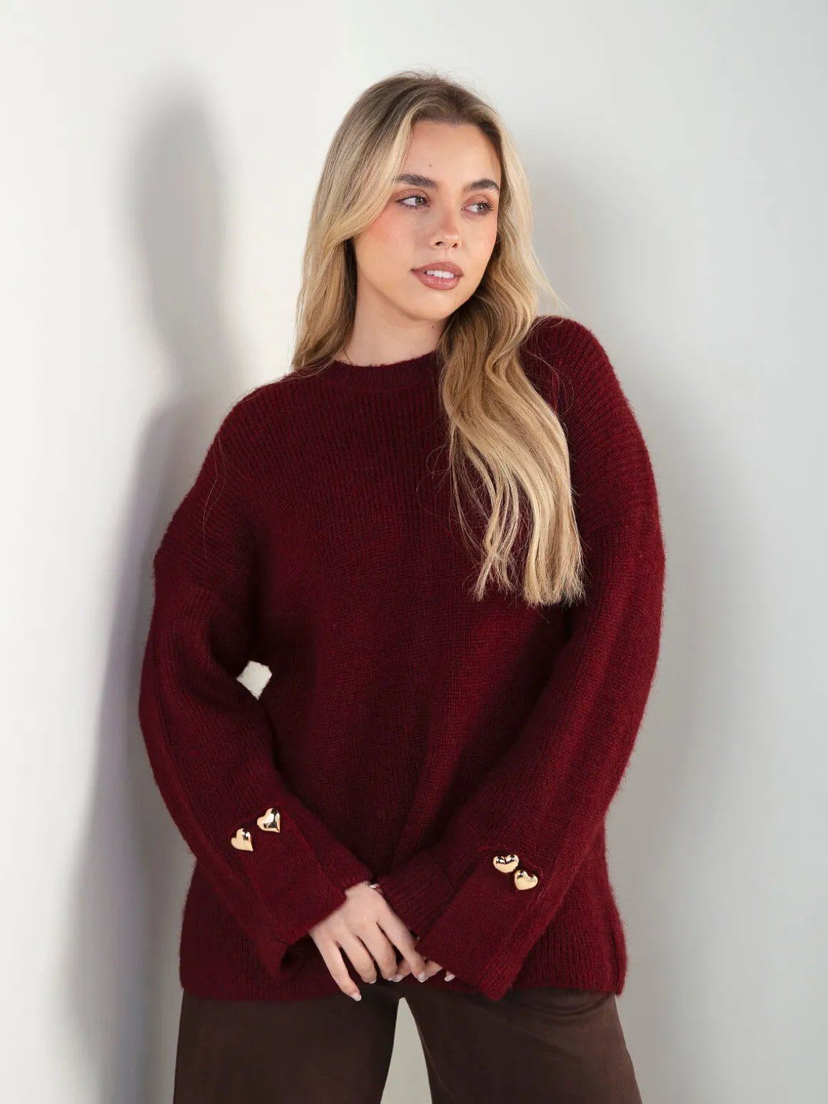 Camisola malha canelada com detalhe corações