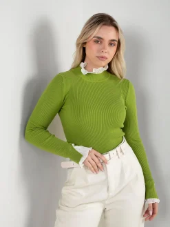 Camisola malha canelada com plissado