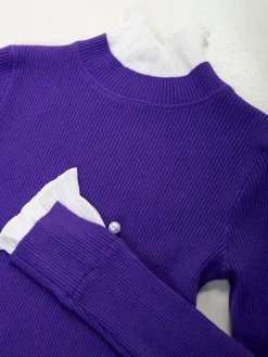 Camisola malha canelada com plissado