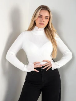 Camisola malha canelada com plissado