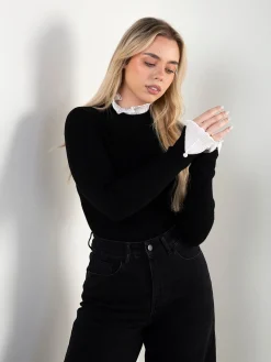 Camisola malha canelada com plissado