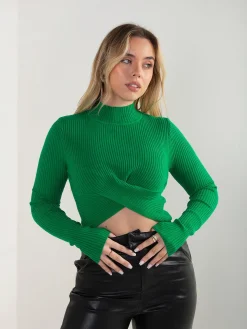 Camisola malha canelada com torcido