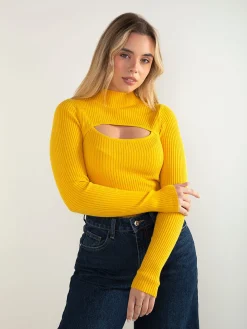 Camisola malha canelada com cut out