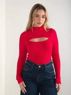 Camisola malha canelada com cut out