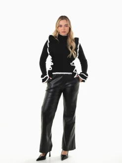 Camisola malha canelada com folhos