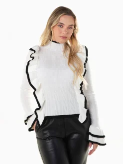 Camisola malha canelada com folhos