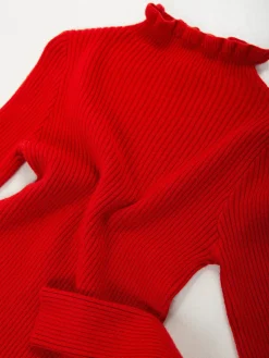 Camisola malha canelada com folho