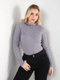 Camisola malha canelada com folho