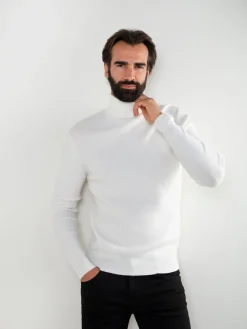 Camisola malha canelada com gola alta