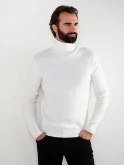 Camisola malha canelada com gola alta