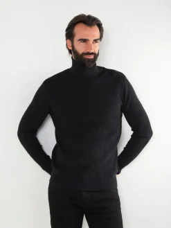 Camisola malha canelada com gola alta