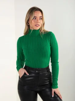 Camisola malha canelada gola alta dobrada