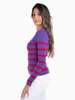 Camisola malha canelada às riscas