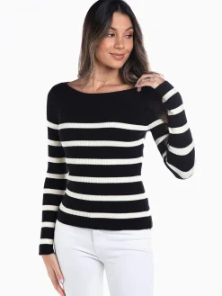 Camisola malha canelada às riscas