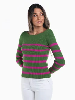 Camisola malha canelada às riscas