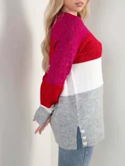 Camisola malha color block com botões