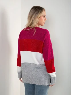 Camisola malha color block com botões