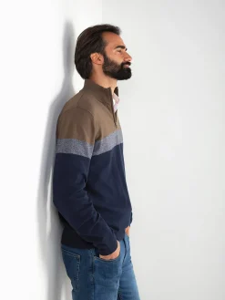 Camisola malha color block azul marinho