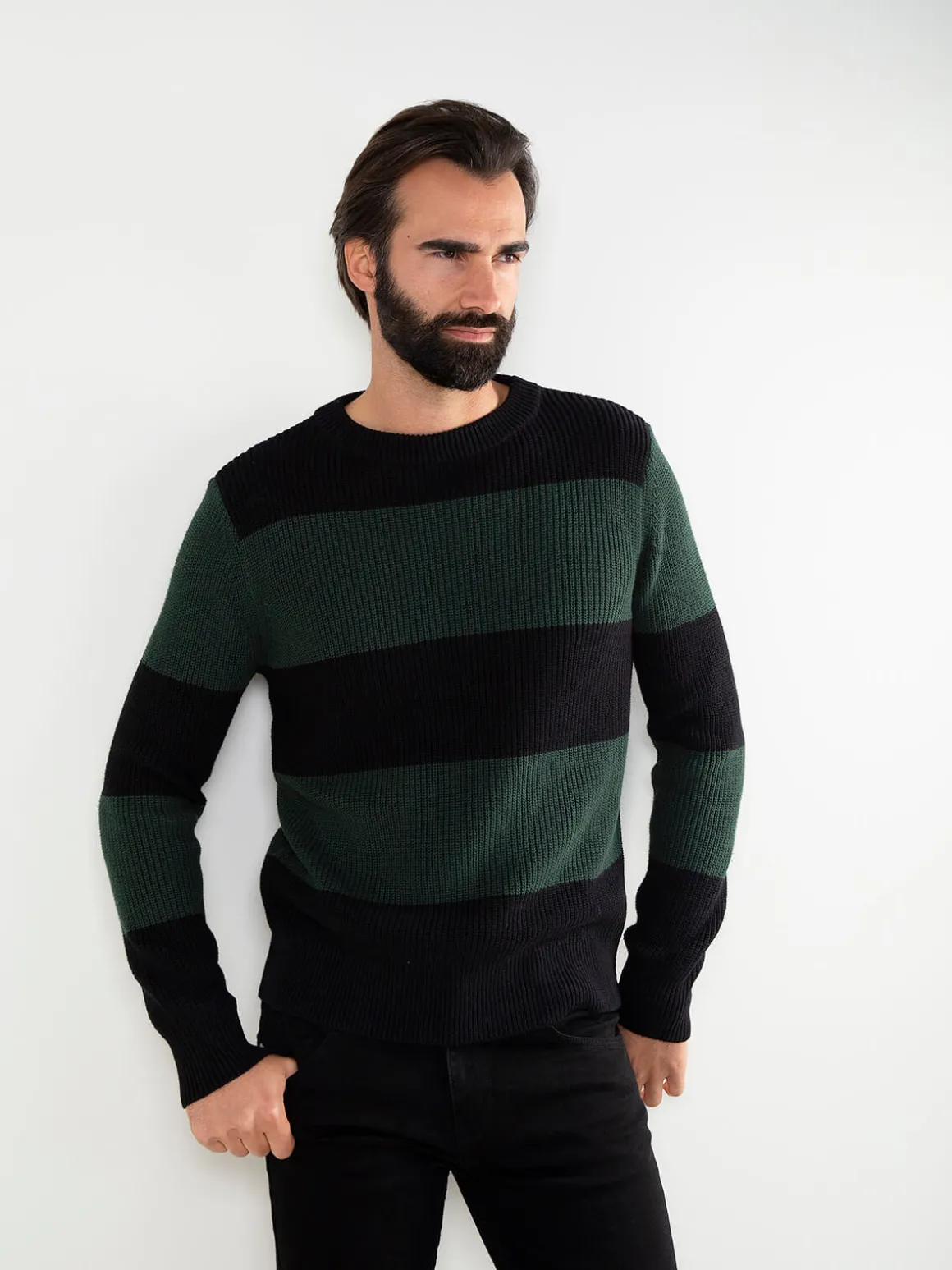 Camisola malha color block gola redonda