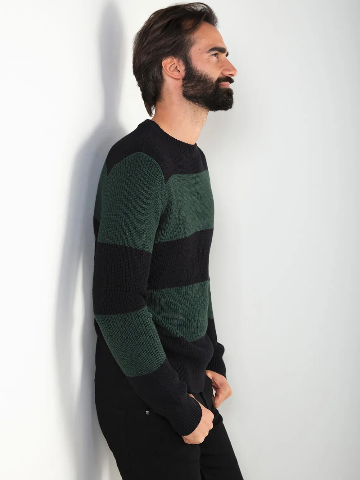 Camisola malha color block gola redonda