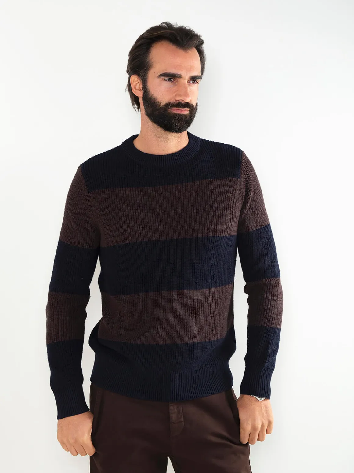 Camisola malha color block gola redonda