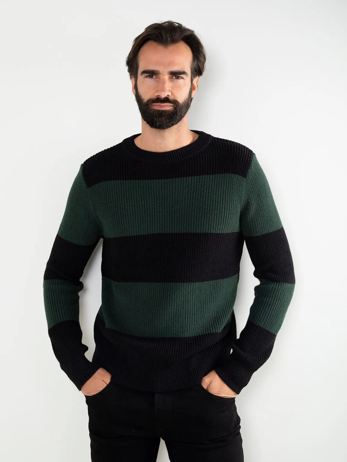 Camisola malha color block gola redonda