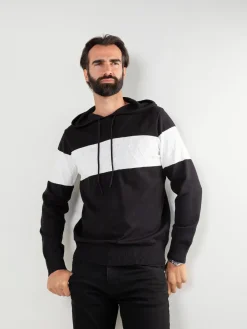 Camisola malha color block com capuz