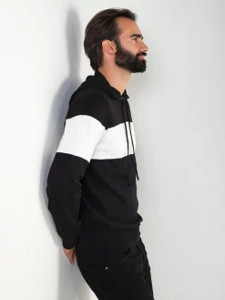 Camisola malha color block com capuz