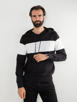 Camisola malha color block com capuz