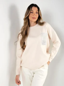 Camisola malha com bolso em brilho