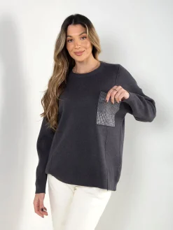 Camisola malha com bolso em brilho